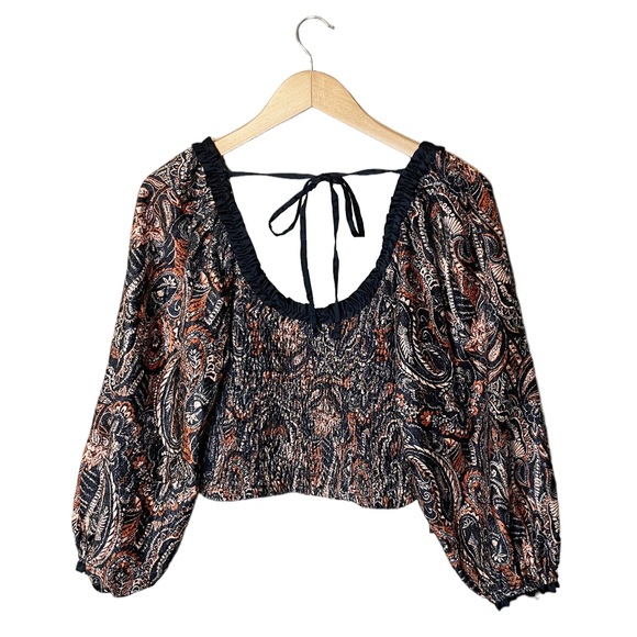Free People Dare Me Velvet Paisley Smocked Blouse - Picture 3 of 7